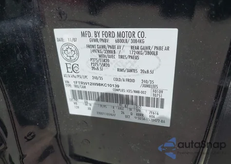 2008 Ford F-150 60Th Anniversary/Fx2/Xl/Xlt z USA, uszkodzony, nr VIN 1FTRW12W98KC10139